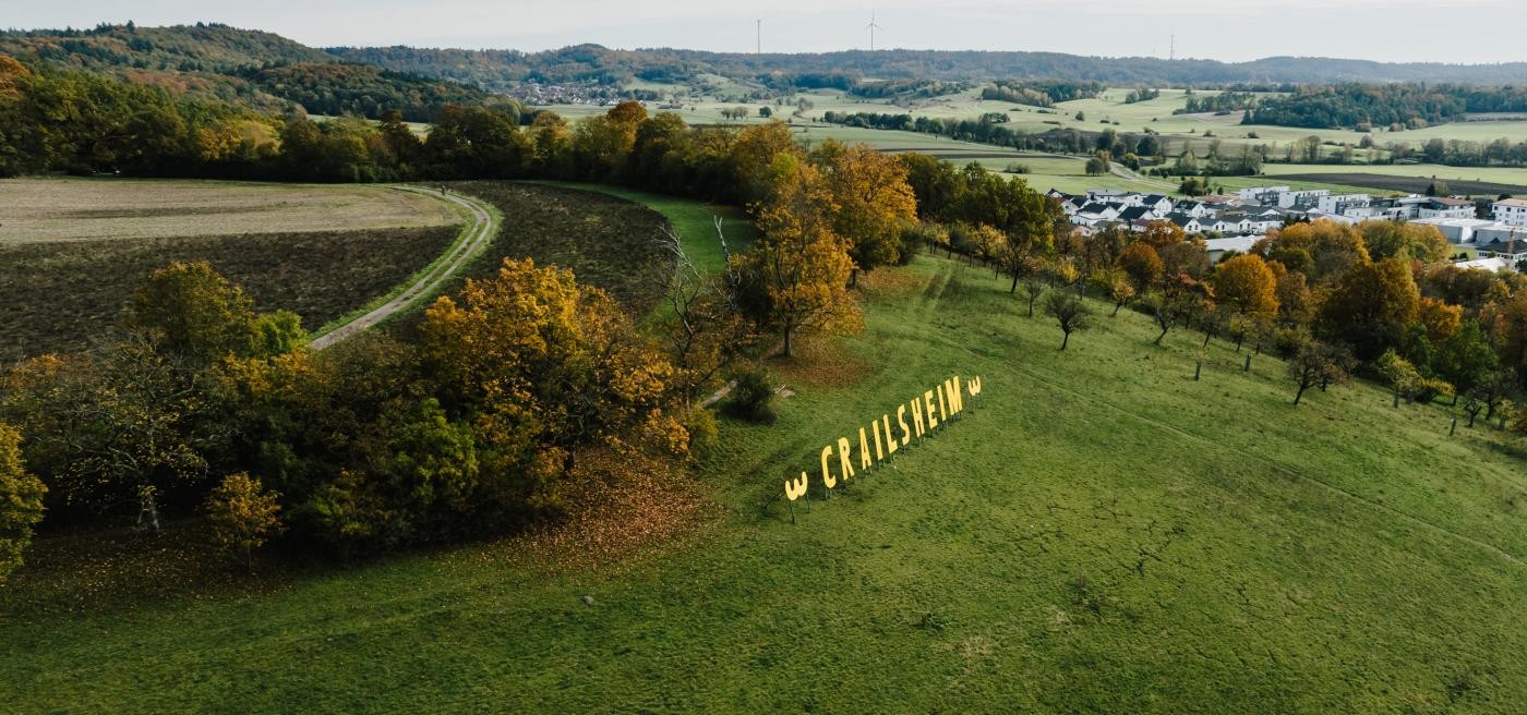 Luftaufnahme des Crailsheim-Schriftzugs auf dem Kreckelberg